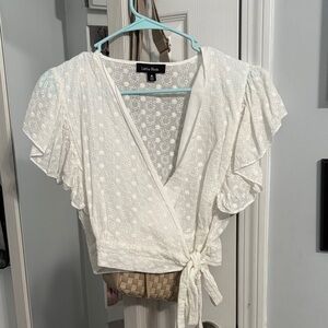 Lea & Viola Cream Eyelet Wrap Blouse